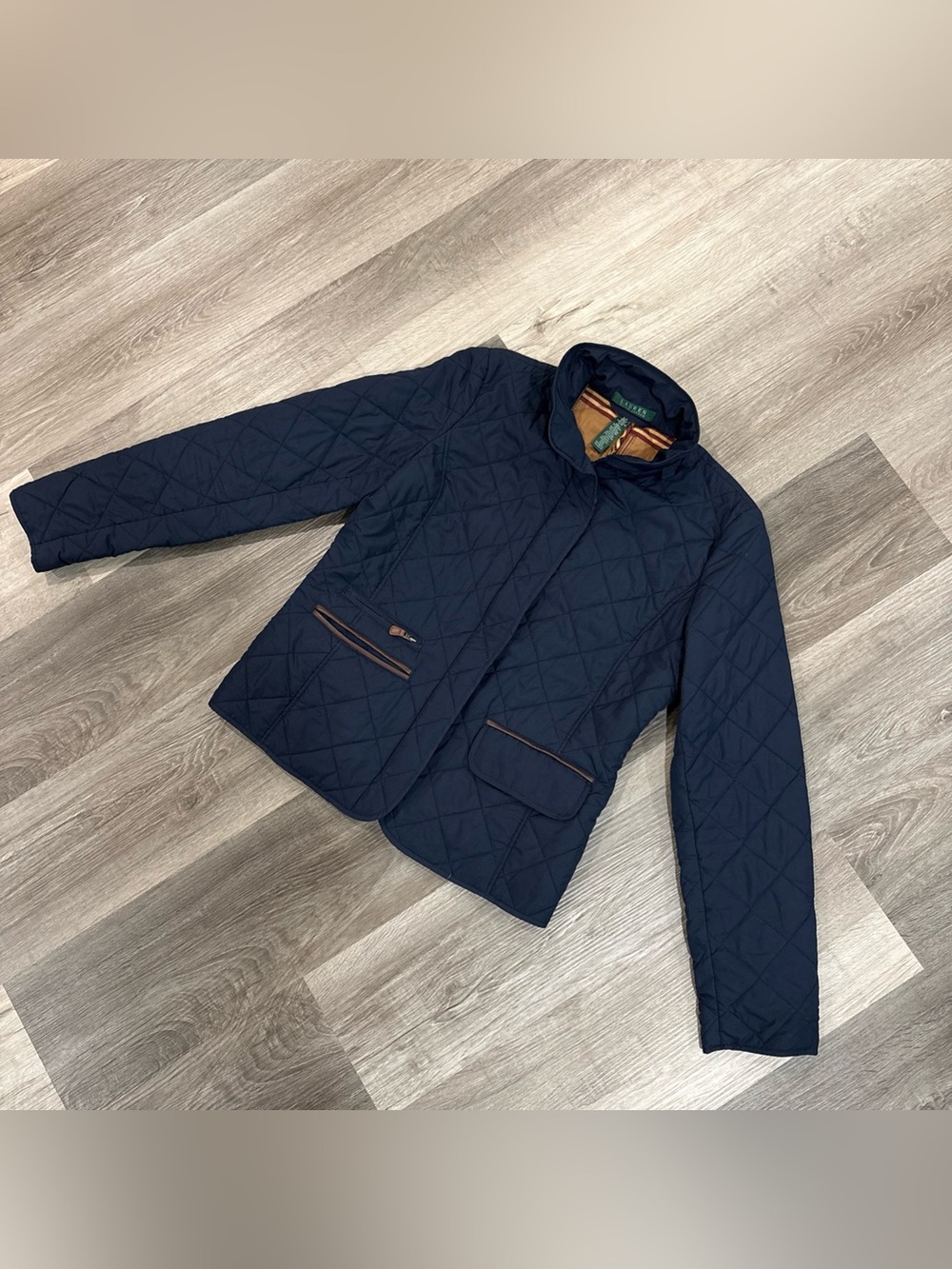 Lauren Ralph Lauren Women's Quilted Barn Jacket Navy Blue Size Small Trim Pocket